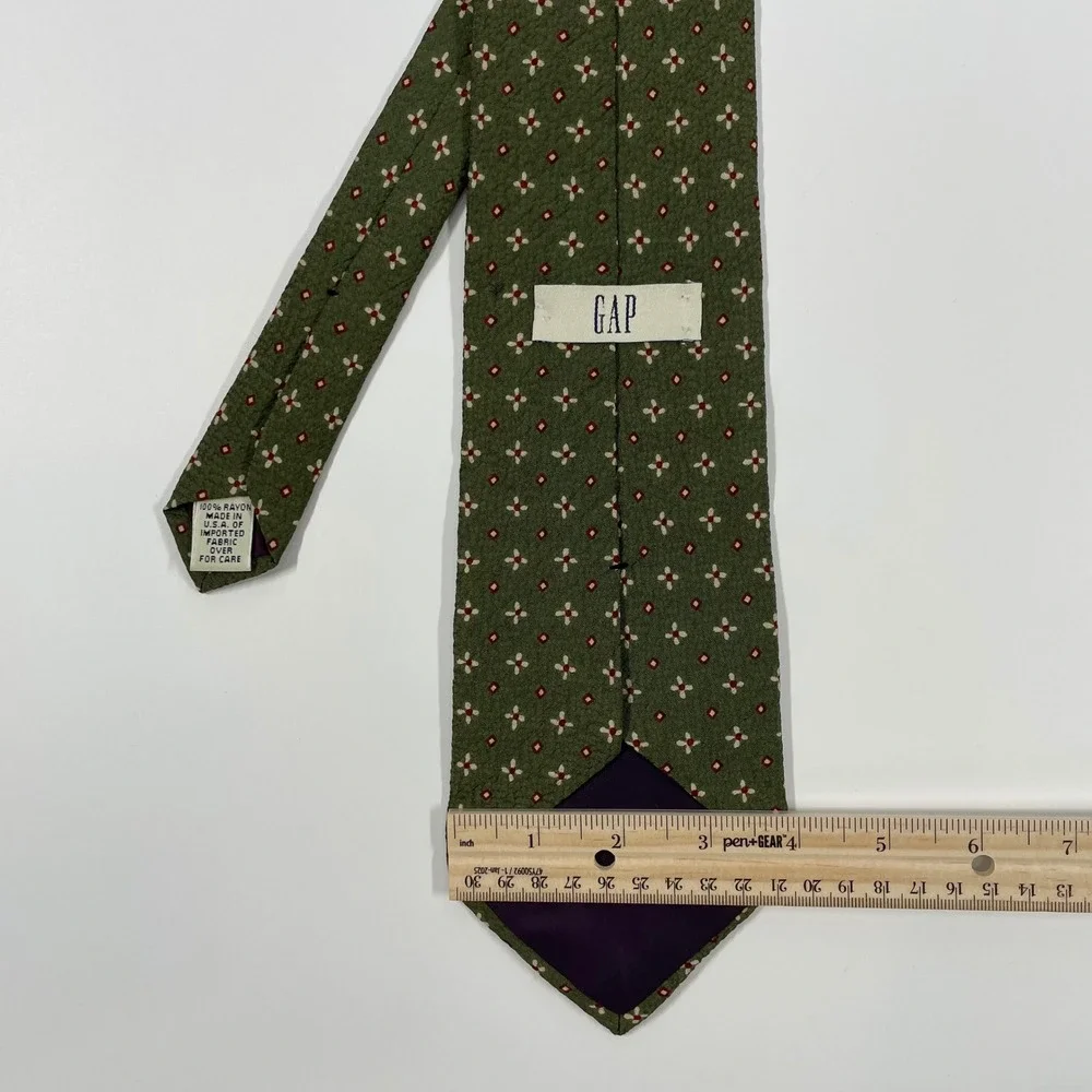Gap Olive Green Geometric Floral Rayon Necktie Mens OSFA